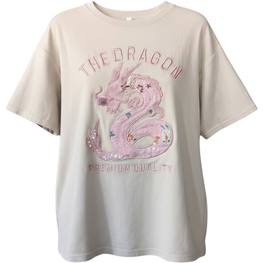 Rare Premium Quality Shell‎ Pink Dragon Short Sleeve Sweatshirt New Year 2024